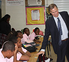 Attorney Michael Quinn gets a laugh from some Kean ninth-graders.