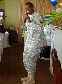 Command Sgt. Maj. Mona Barnes talks about leadership to UVI students Friday.