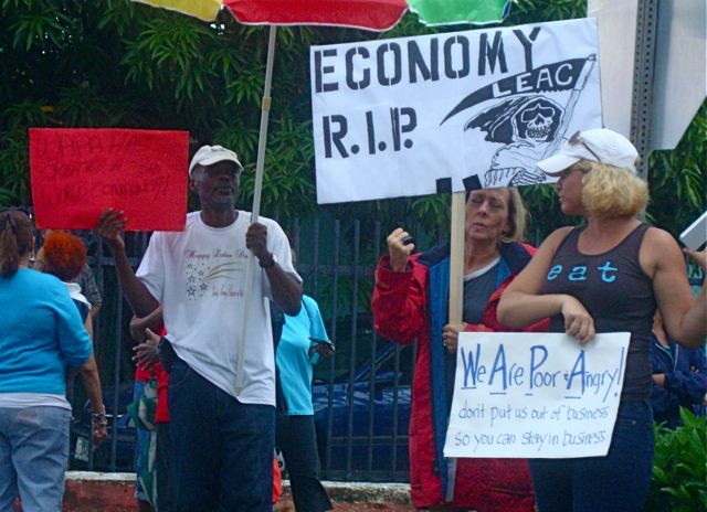Protesters make their opinions about WAPA known in a protest Wednesday on St. Croix.