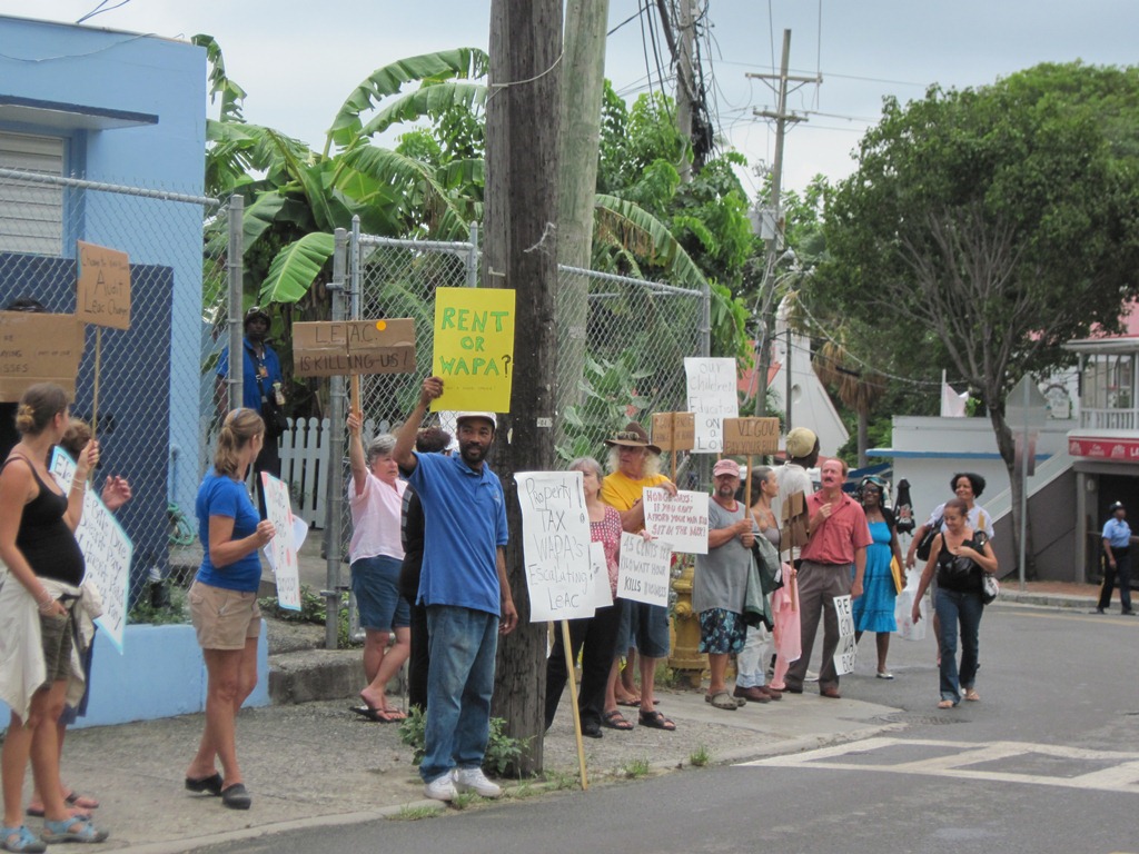 WAPA protesters assembled across from the Legislature building on St. John.