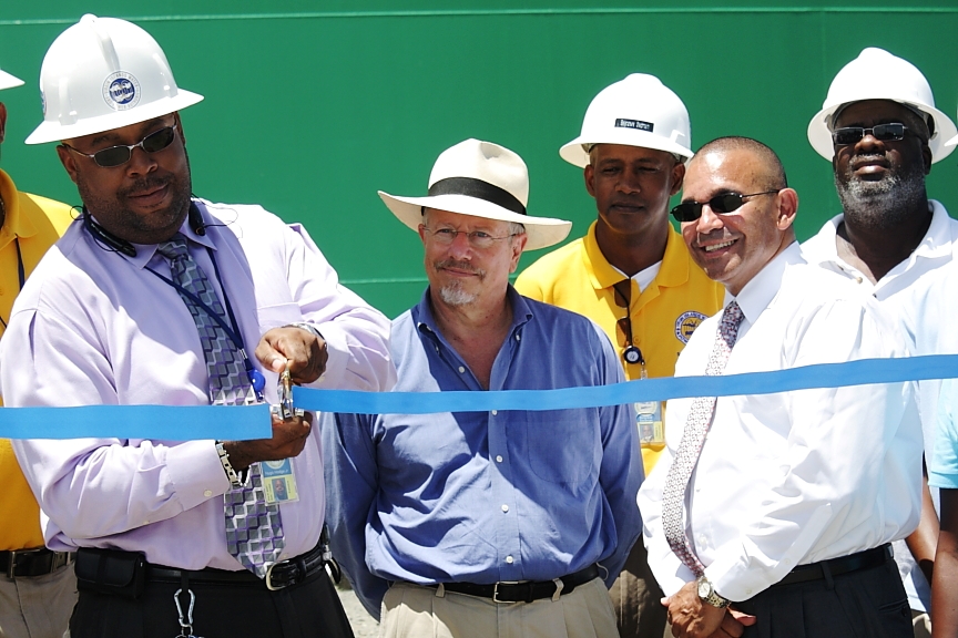 WAPA Executive Director Hugo Hodge cuts the ribbon at the Richmond substation dedication.
