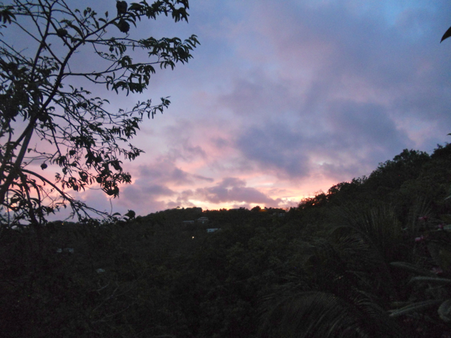 Isaac's clouds add a rosy hue to Thursday's St. Thomas sunrise. (Laurel Kaufman photo)