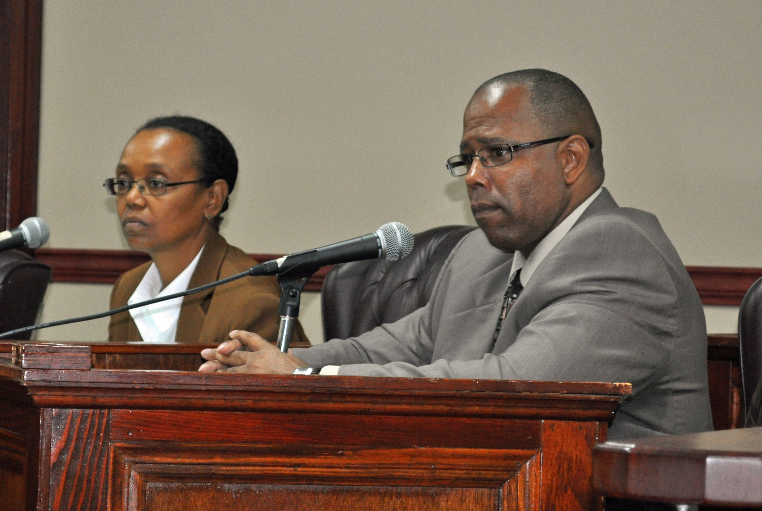 Tracey Brown and Basil Richards at Friday's hearing.