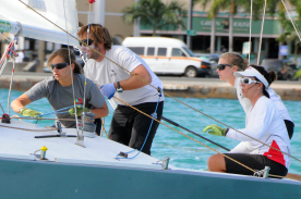 U.S. skipper Stephanie Robles (second from right) in deep concentration during the competition. (Dean Barnes photo)
