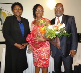 St. Croix 2012 Teacher of the Year Harolyn Elsie Smith, center, celebrates with Education Commissioner LaVerne Terry and St. Croix Superintendent of Schools Gary Molloy (Education Department photo).