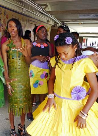 Cancryn students model clothes recycled from paper and bamboo. 