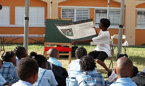 Josephine Hodge reads aloud to kindergartners at Lockhart Elementary School.