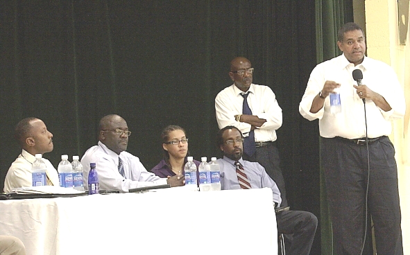 Gov. deJongh answers a citizen's question at a town hall meeting held Wednesday night.