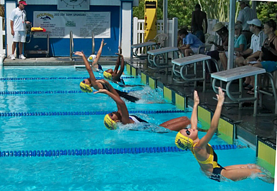 They're off for the girls 200-meter backstroke.