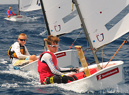 Will Logue (front) came out on top in the 20th Scotiabank International Optimist Regatta.