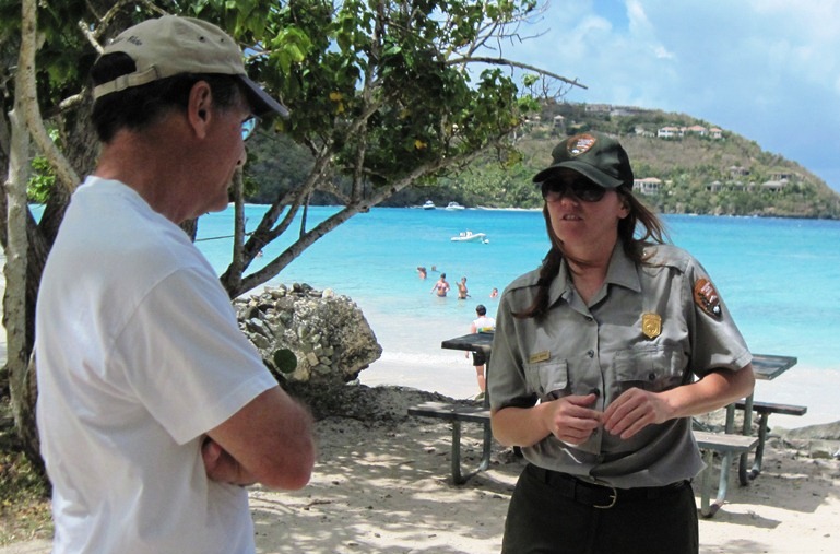 V.I. National Park archeologist Kourtney Donohue talks at the Investigating Island Burials seminar (Lynda Lohr photo).