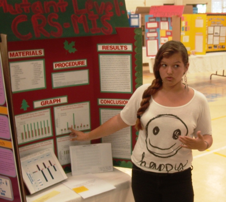 Natasha Ceballos explains her science project at the Good Hope School.