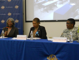 Rita Howard (from left), Jennifer Nugent-Hill, Caroline Adams-Fawkes at UVI.