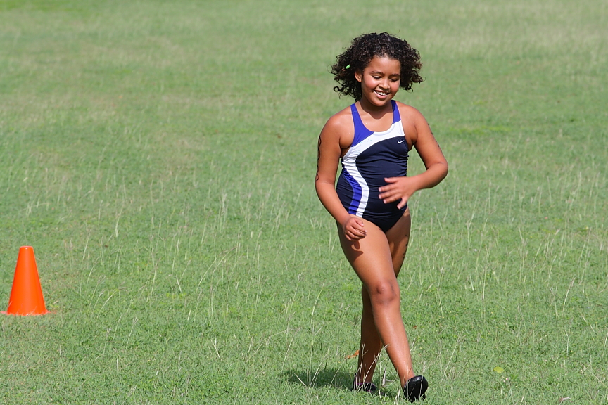Zavirah Wilson takes a breather during her run in the 7-8-year-old race.