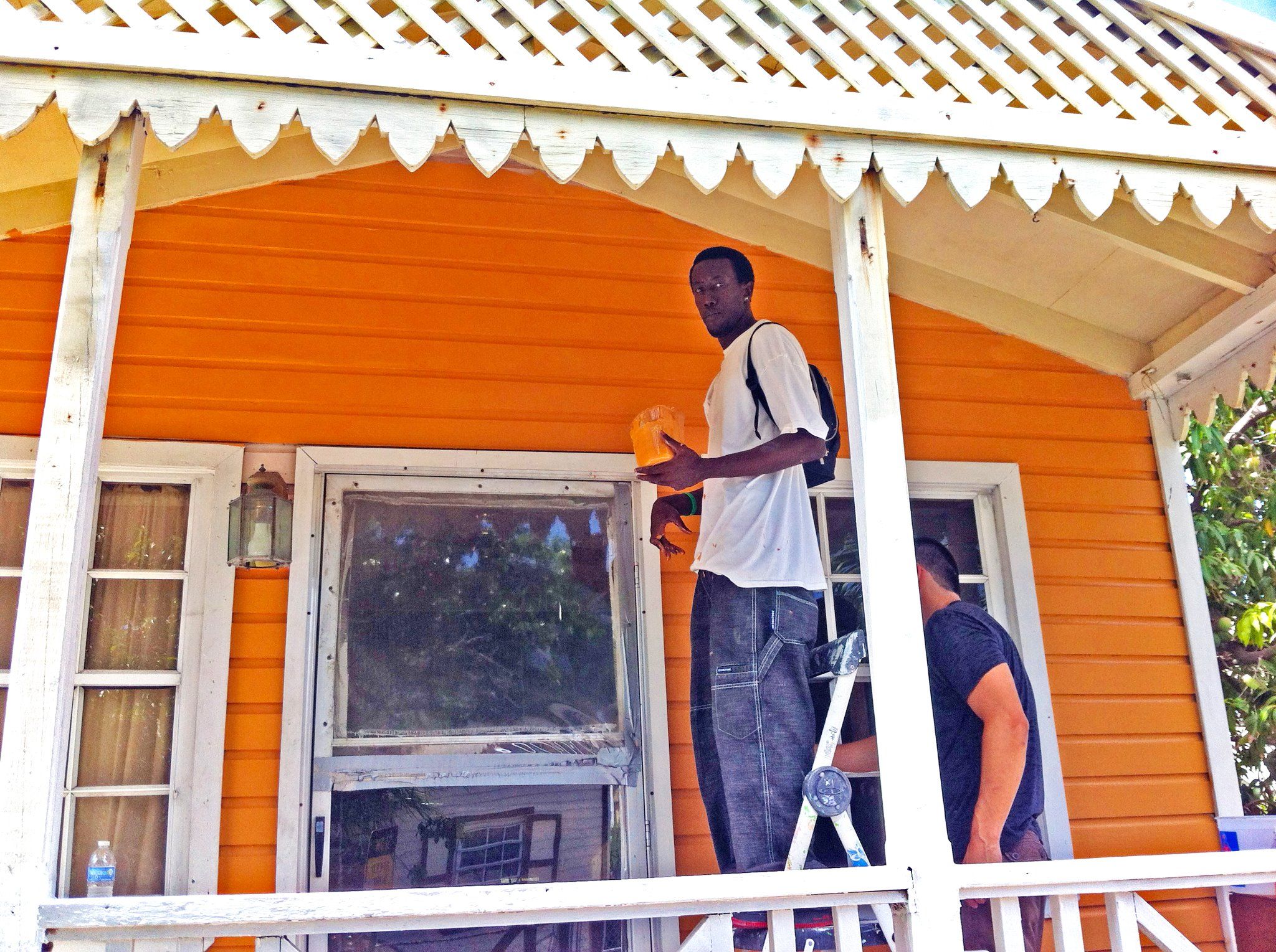 Leon Williams works on Frenchtown house. 