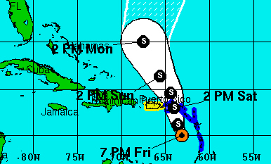 Projected path of Tropical Storm Rafael. (NOAA image)