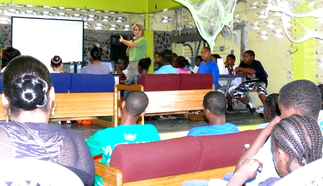 MaryRose Sirianni teaches a Christiansted audience about cyber safety.