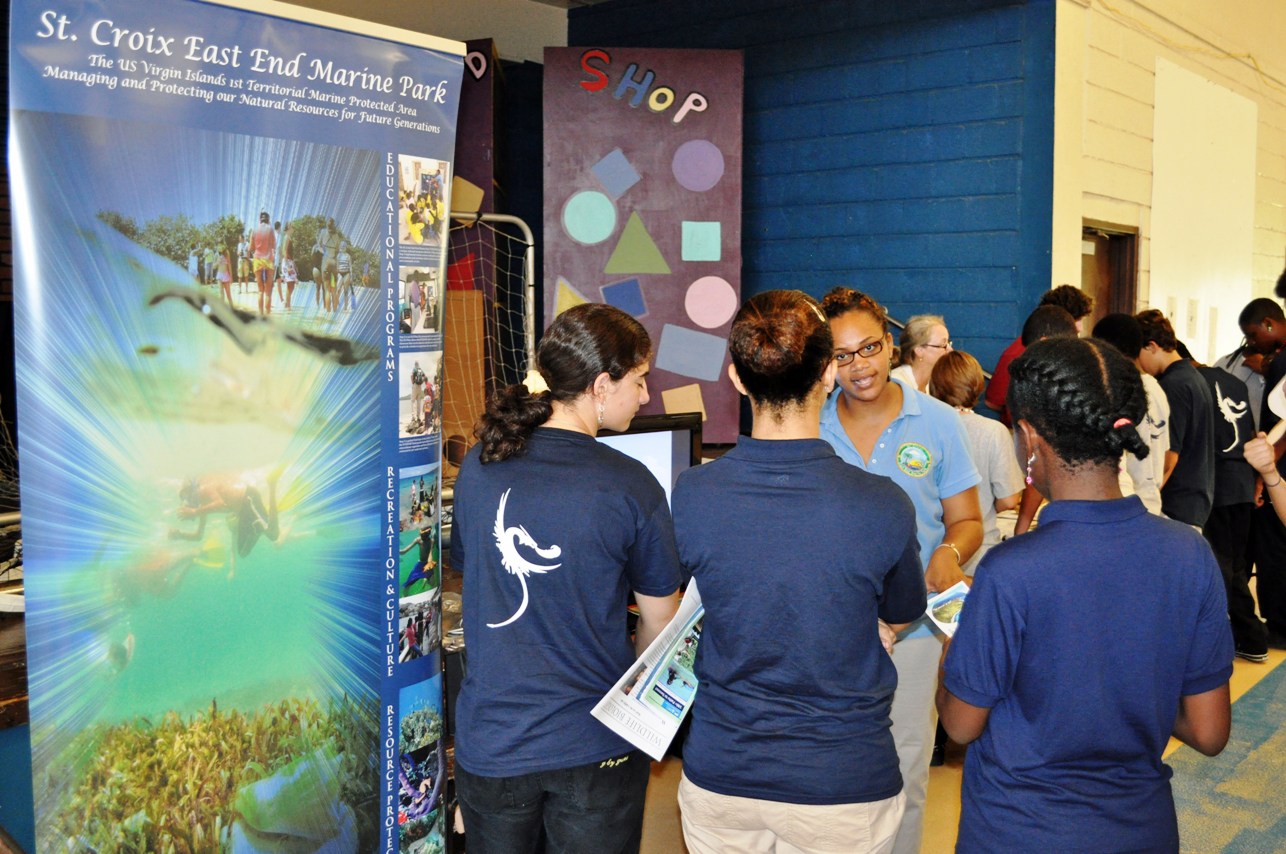  Migdalia Roach from the DPNR's St. Croix East End Marine Park discusses career opportunities with students.