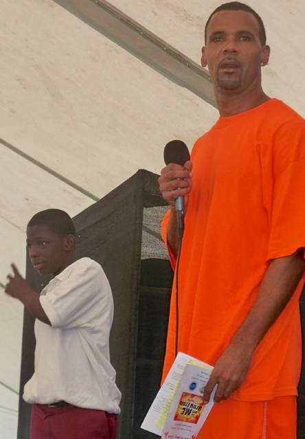 Roberto 'Robbie' Smalls tells students drugs turned his baseball uniform into a prison uniform.