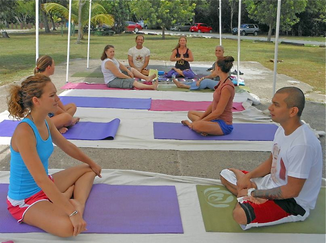 Yoga class at Magens Bay.