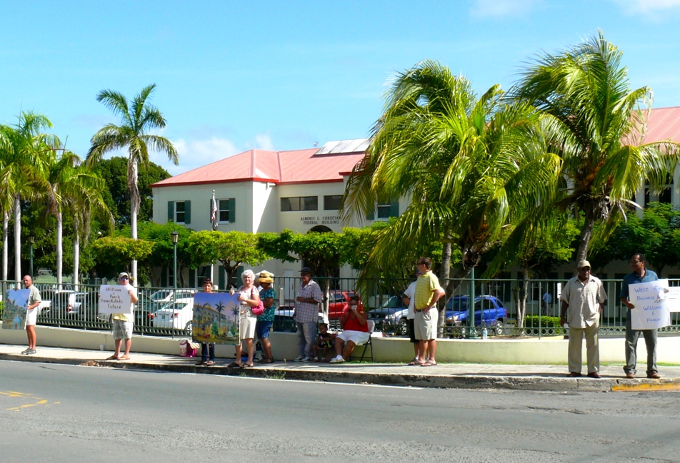 St. Croix residents protesting slow action on federal permits for a proposed resort development at estates Williams and Punch.