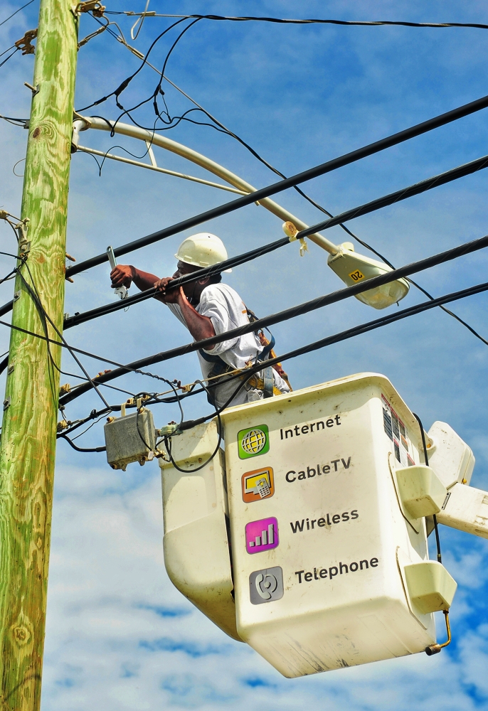 Innovative employee Russell Gumbs working on the St. Croix network (photo courtesy of Innovative).