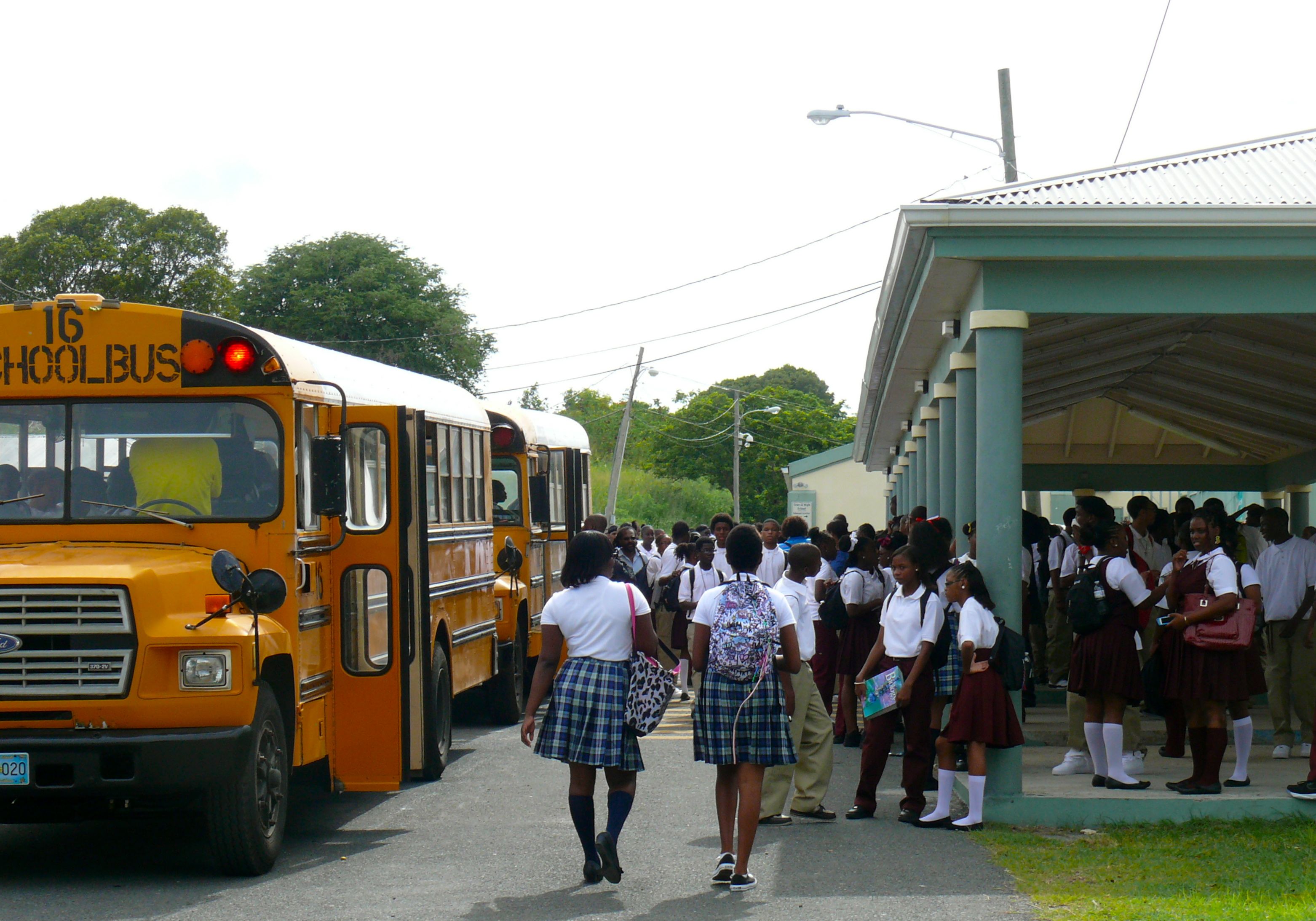 St. Croix Central High students head onto the school buses to go home after the first day of school. 