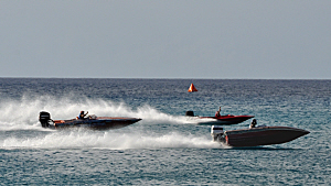 Rocky Larsen's "Lethal Injection" (right) leads in the drag race, followed by "One Helluv A Ride" and "Power by Father."