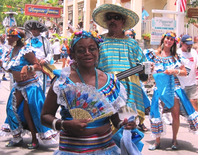 The Gypsies from St. Thomas with LaVerne Ragster dancing in the St. John Festival parade (Lynda Lohr photo).