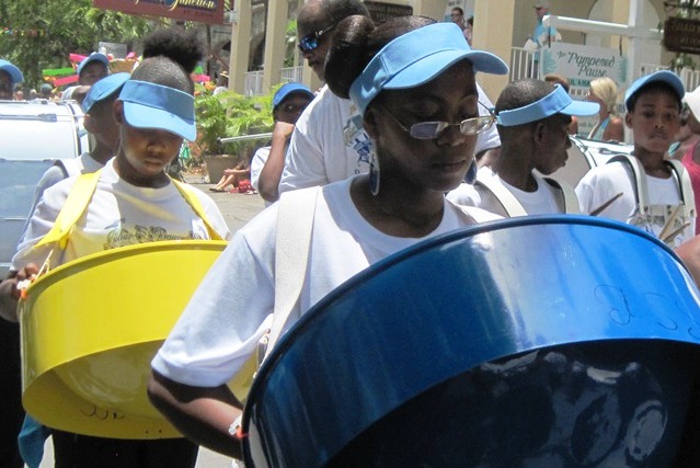 The Julius E. Sprauve School Marching Gulls steel pan group (Lynda Lohr photo). 