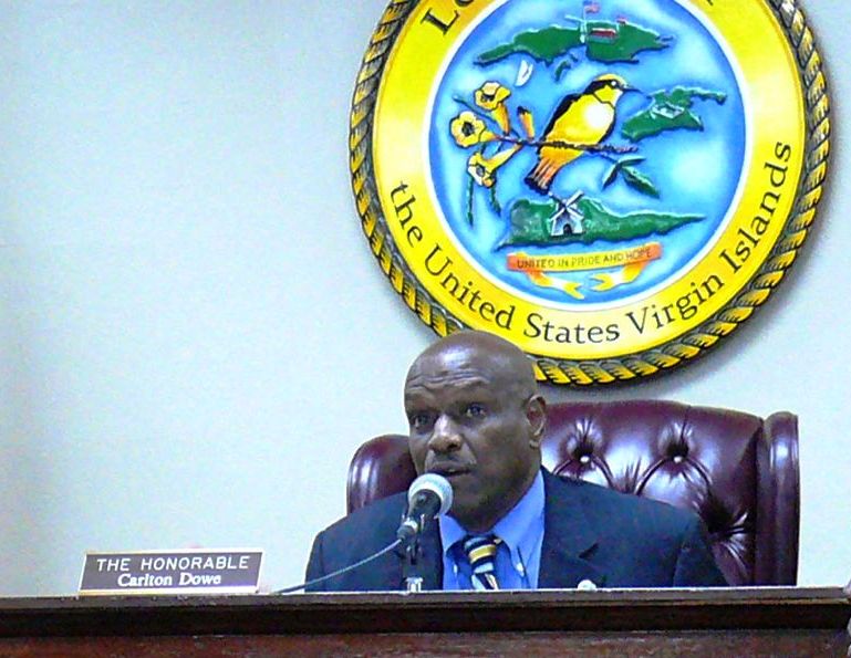 Sen. Carlton "Ital" Dowe chairing the Finance Committee hearing in Frederiksted.