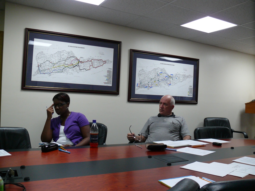 WAPA board members Brenda Benjamin and Noel Loftus at Tuesday's emergency meeting.