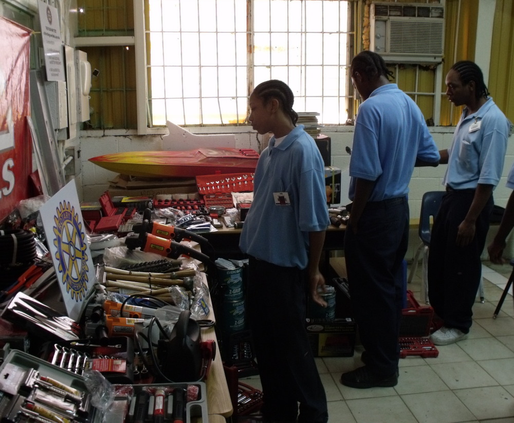 CAHS vocational education students check out some of the $30,000 auto tools donated by Rotary of St. Thomas