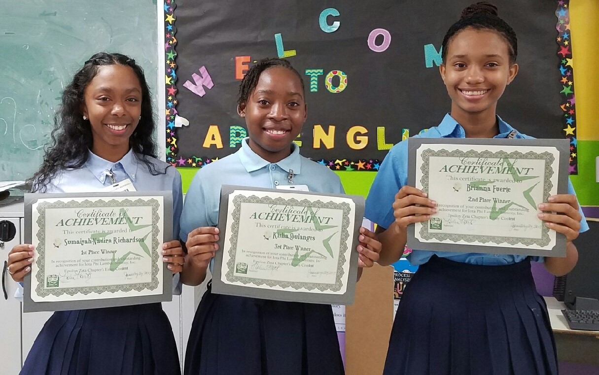 National Youth Essay Contest winners are Kisha Courlanges (3rd), Brianna Fuertes (2nd) and Sumaiyah Richardson (1st)