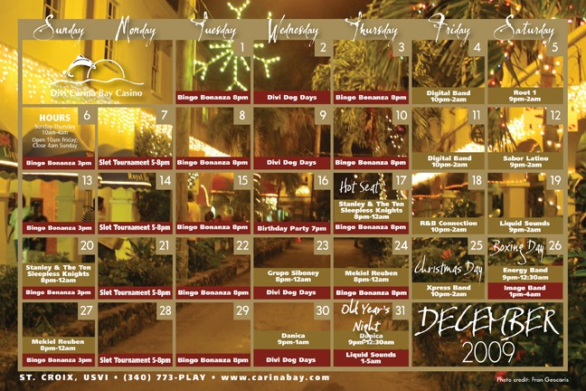 Divi Carina Bay Casino Schedule for December