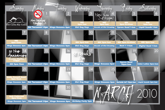 Divi Carina Bay Casino March Calendar