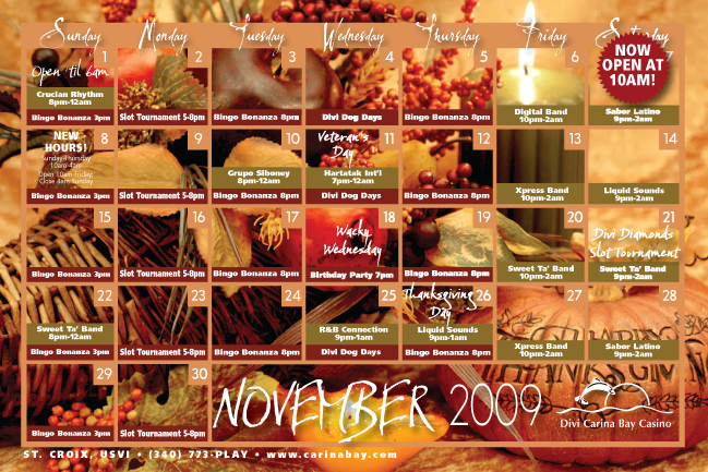 Divi Carina Bay Casino Schedule for November