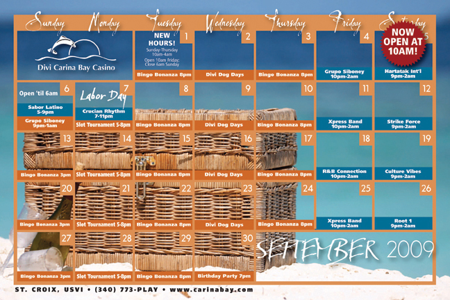 Divi Carina Bay Casino September Calendar