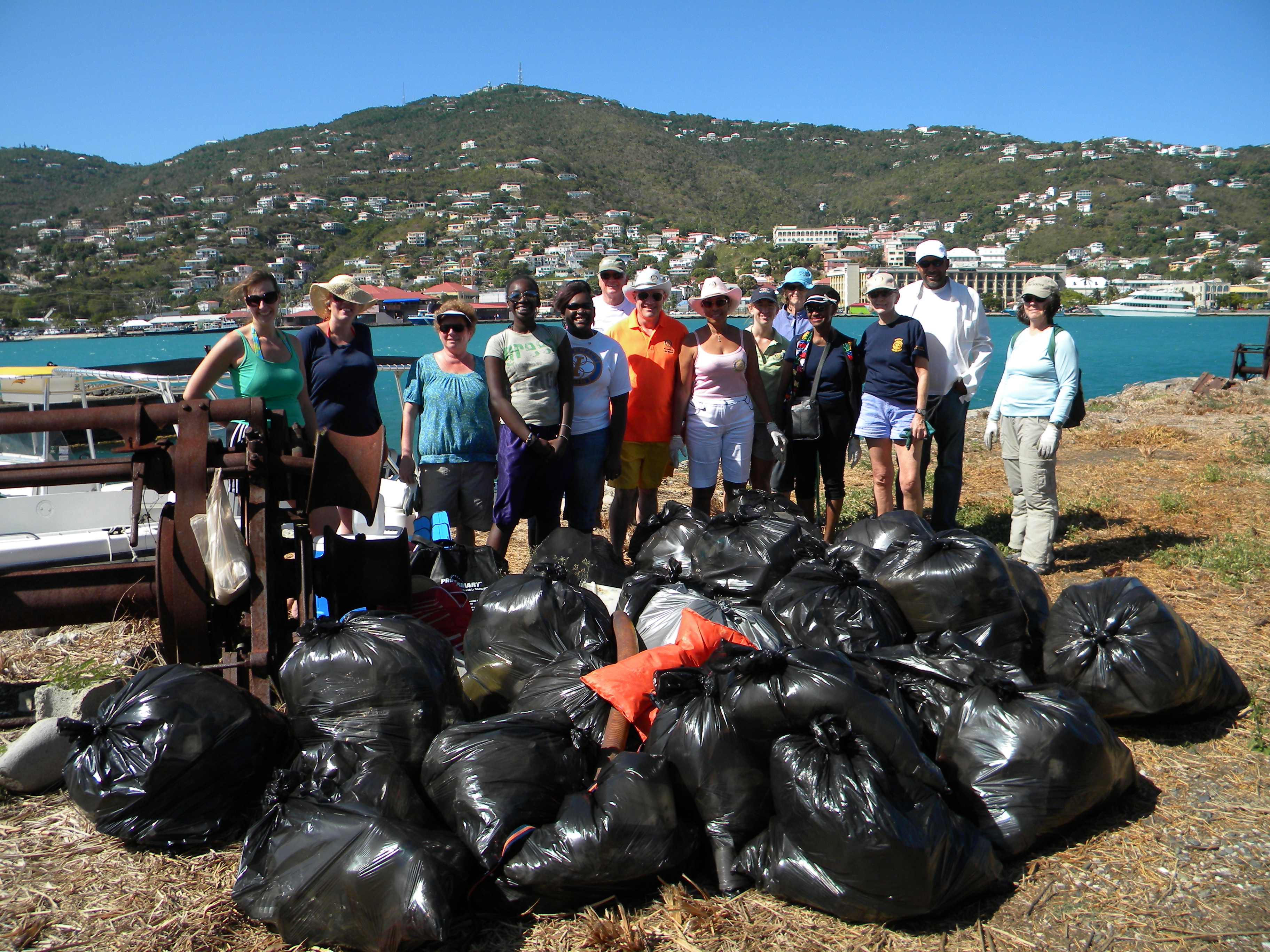 The Rotary Clubs of St Thomas Sunrise and EAST, plus two Interact members from VI Monessori Academy, had a personal tour of Hassel Island's Creque slipway led by St Thomas Historical Trust board member Charles Consolvo and then followed it up by doing a clean-up. 30 bags of trash were hauled off.