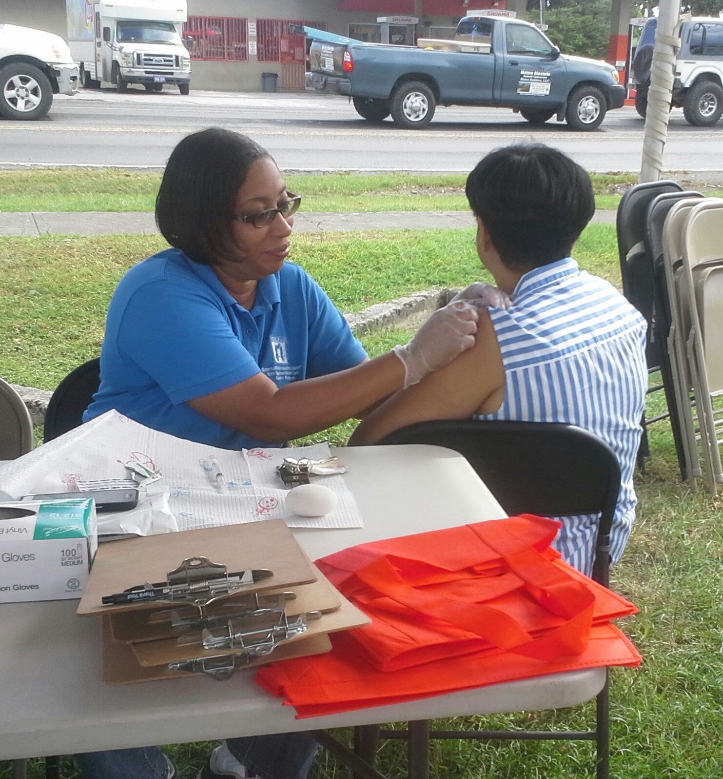 Getting a flu shot on St. Croix