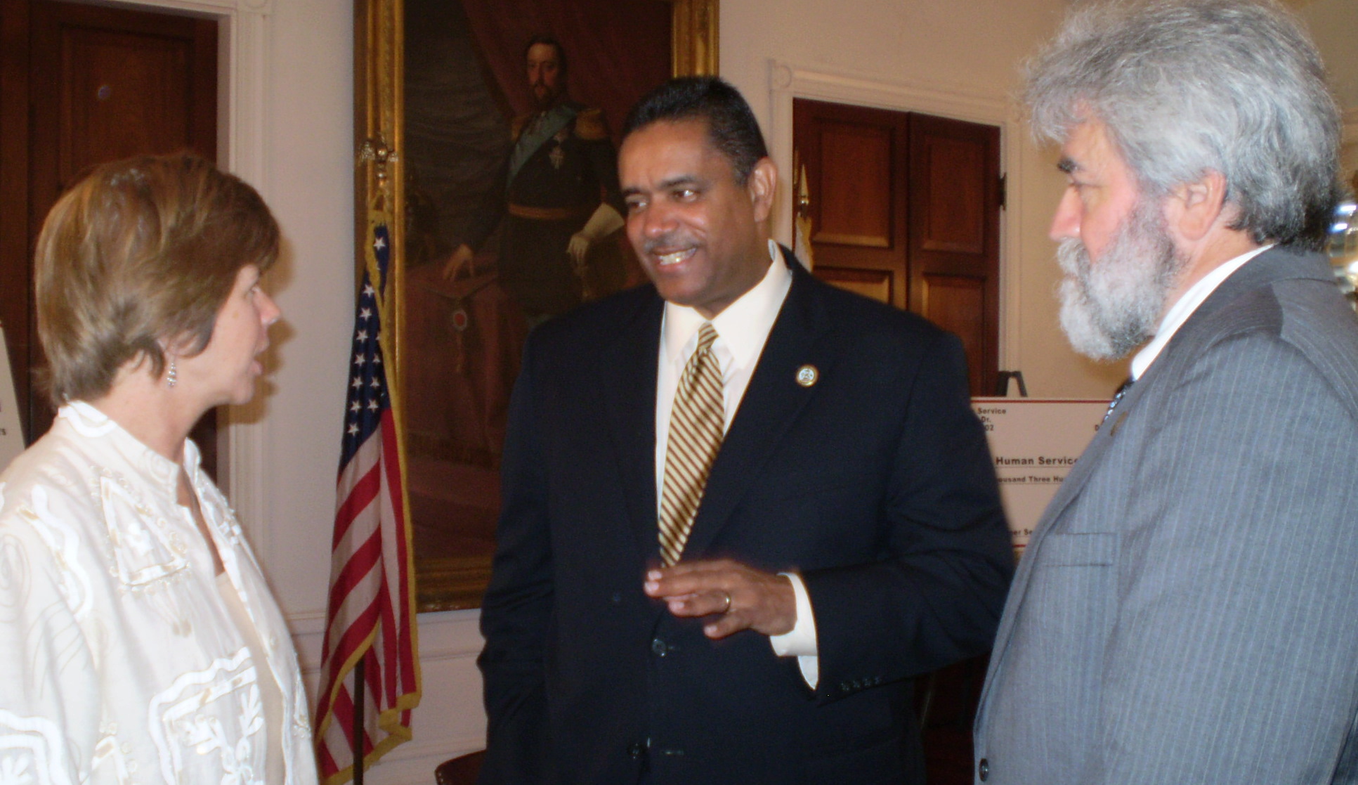 Pictured (from left) USDA official Cathie McCullough, Gov. John deJongh Jr. and Human Services Commissioner Chris Finch.