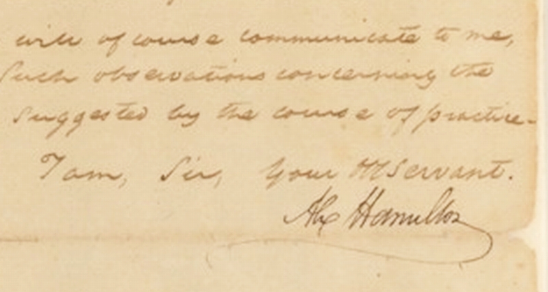 Hamilton's signature on the 1790 letter.