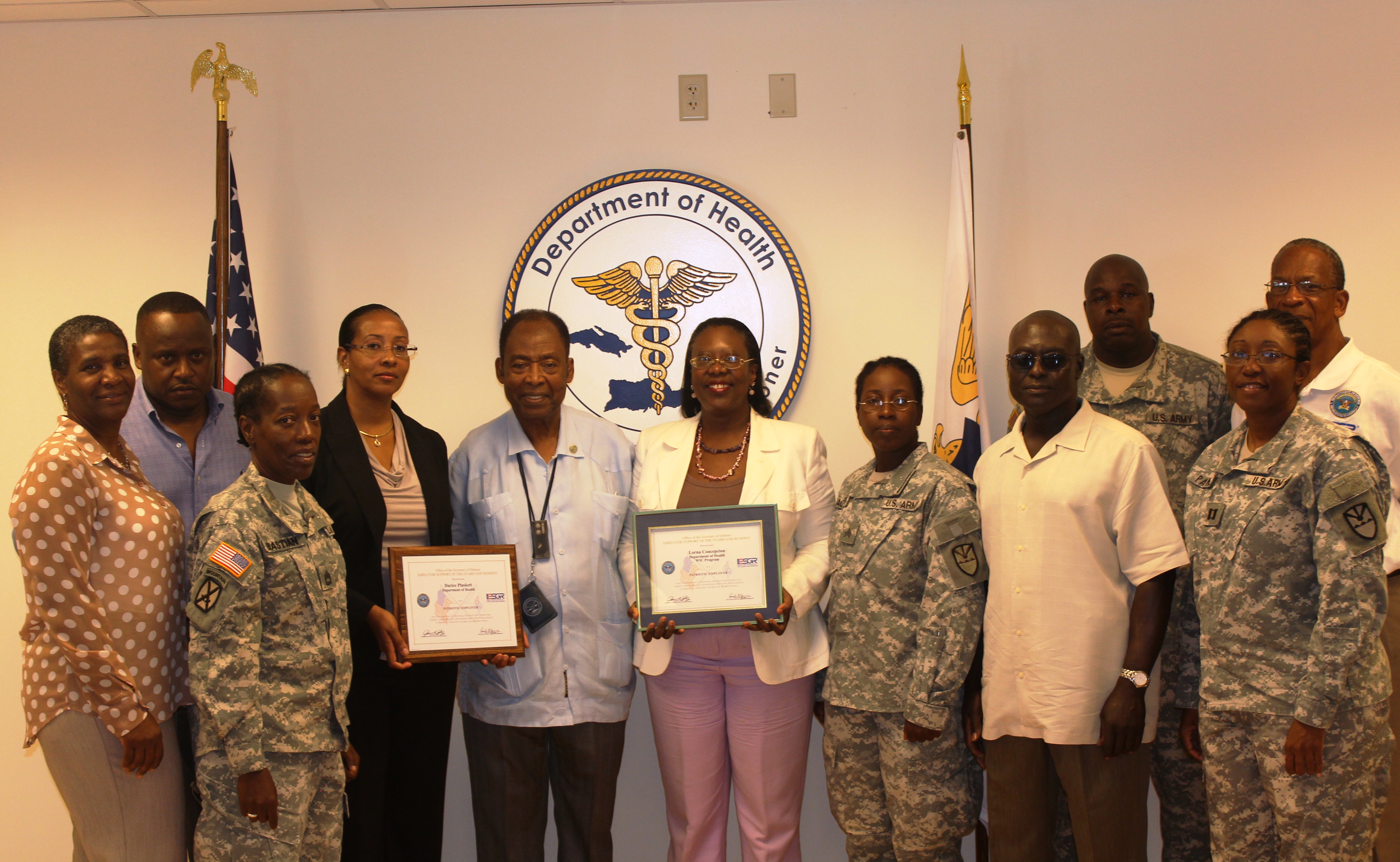 Department of Health; Dr. Marc Jerome, Territorial Health Officer/Medical Director, Department of Health; Acting Director of WIC Lorna Concepcion; SGT Azalea Macedon of the 610th QM CO; Beresford Edwards, ESGR Chair for the VI; SFC Joseph James; CPT Nicole Payne, Commander 610th QM CO; and Mr. Paul Radix, ESGR Employer Outreach Director were in attendance. 