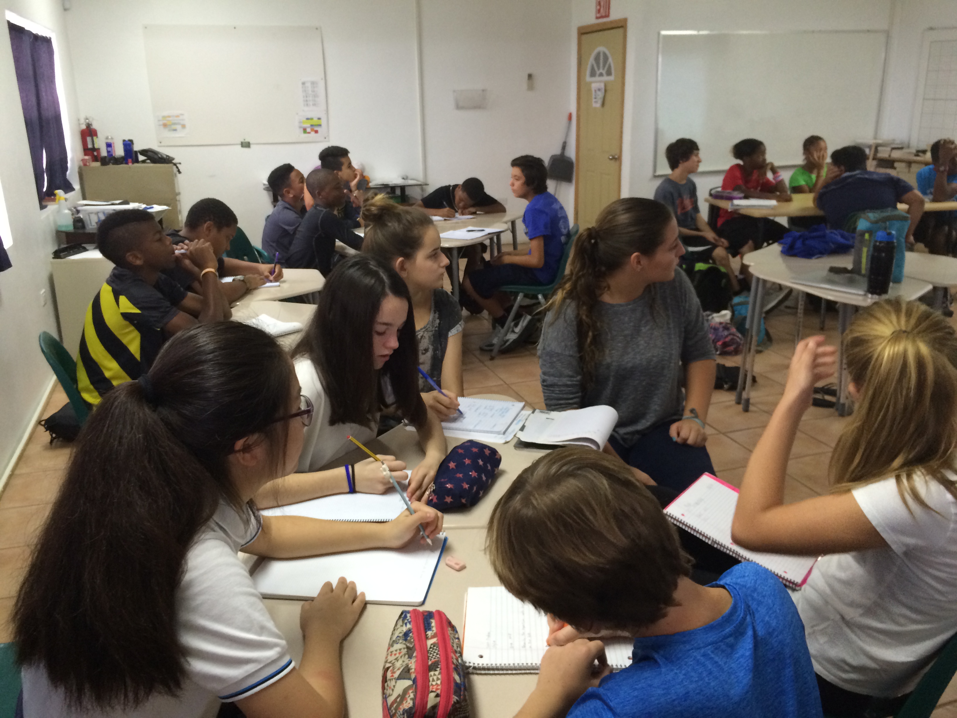 Madrid students in class with Peter Gruber International Academy 8th graders on St. Thomas