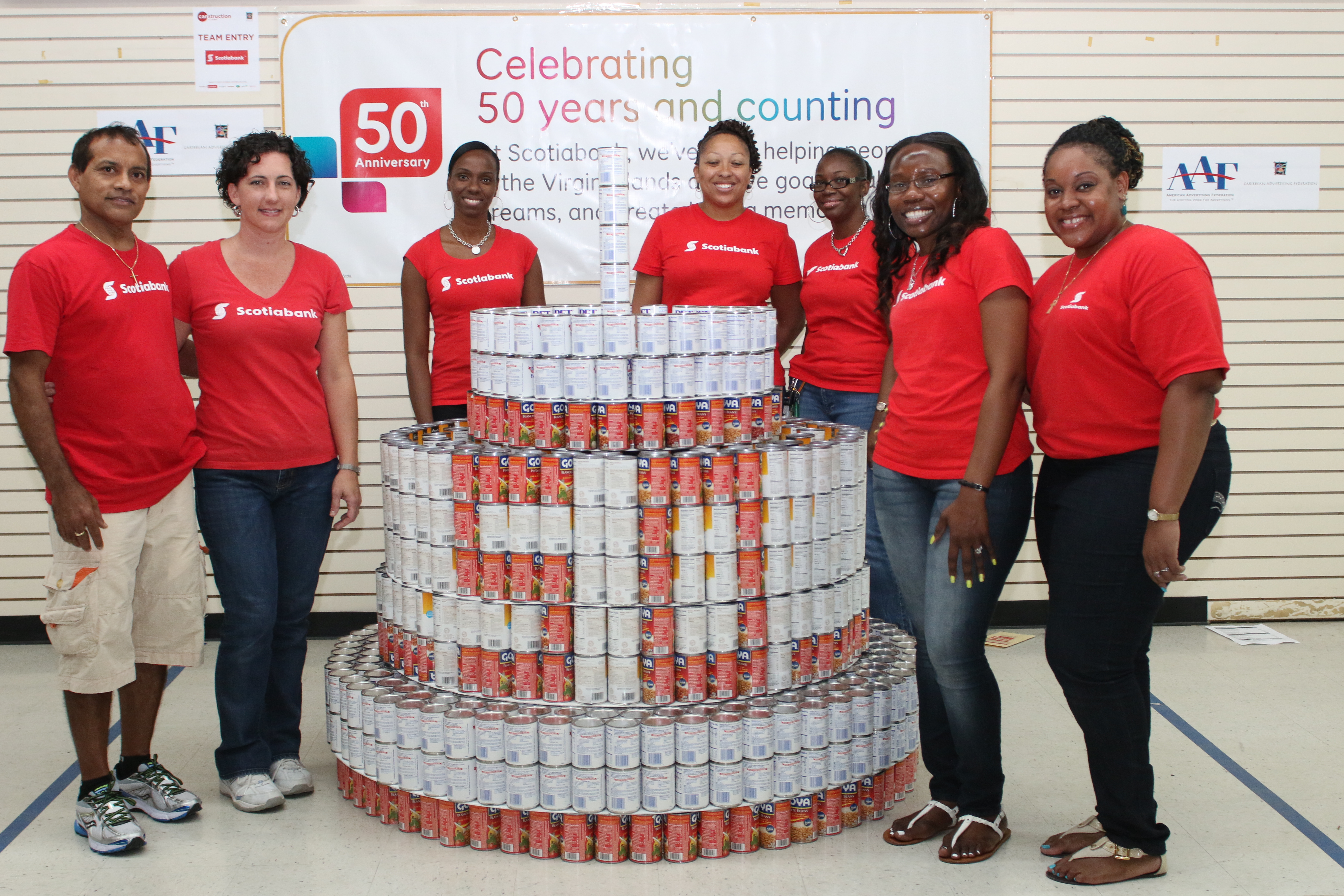 Scotiabank's entry is a 50th Anniversary Cake in Canstruction Competition