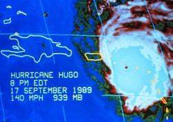 Twenty years ago, Hurricane Hugo bore down on St. Croix as a Category 4 storm. (NOAA image)