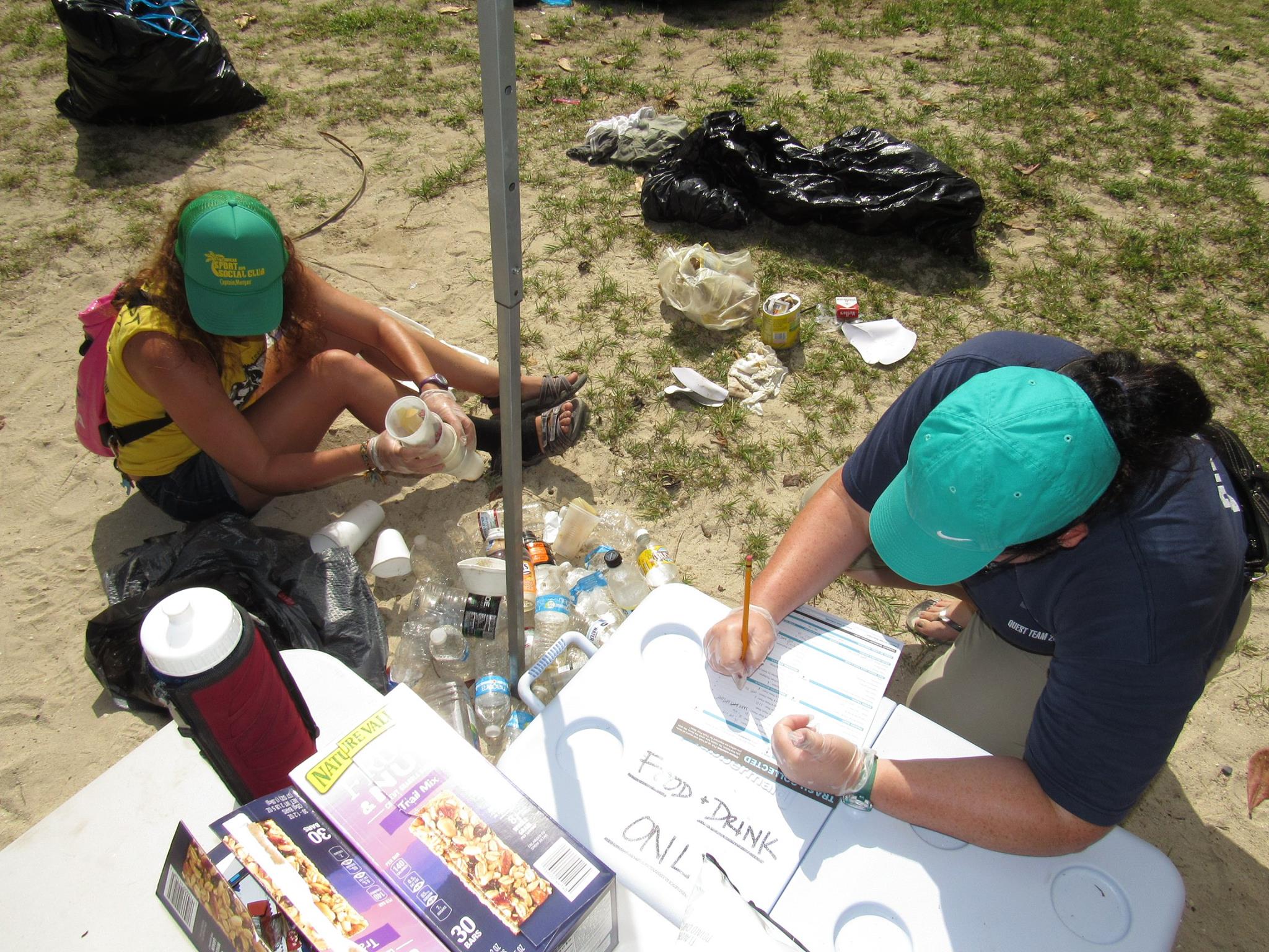 Students log debris they found during beach clean-up.