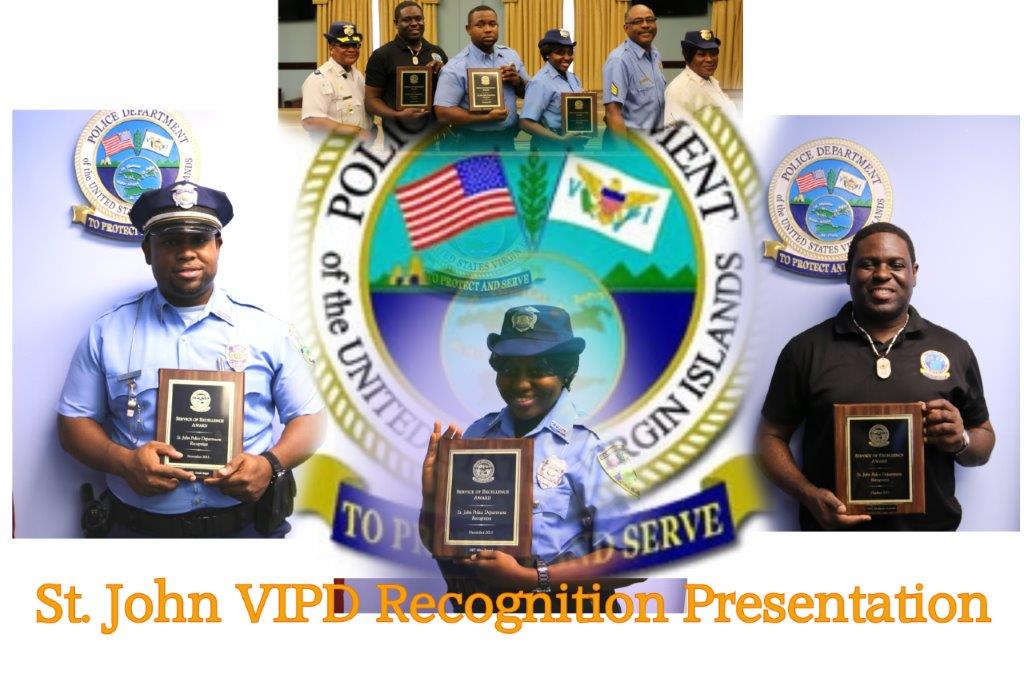 VIPD Quarterly Recognition Presentation acknowledged Officer Thompson Alexander, Officer Mitsy Prescod and Officer Josiah Angol