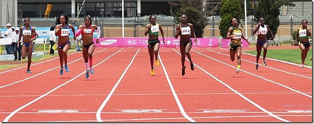 Allison Peter (fourth from the right) Double Silver Medal in the IAAF World Youth Championships, won the silver medal in the 200m (Photo by Mireille Smith)