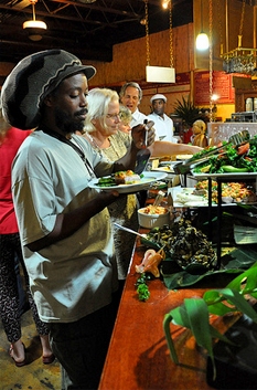 Alphonso Wade on the buffet line at Barefoot Buddha. (Photo courtesy of Grow VI)